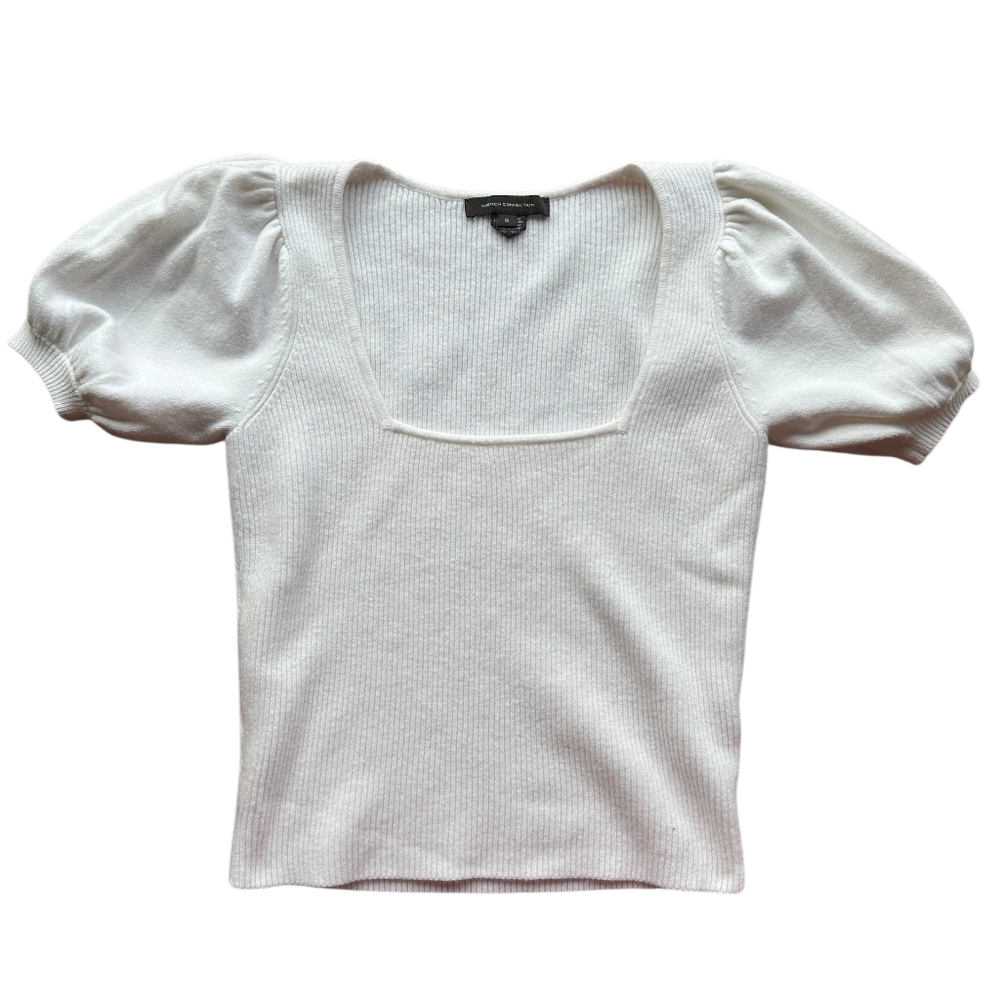 French Connection Puff Sleeve Square Neck Knit Top | Size S